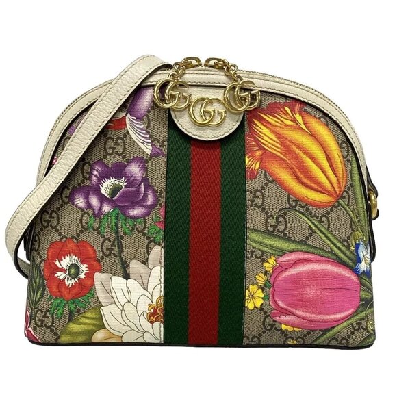 Auth GUCCI Ophidia GG Flora Small Shoulder Bag Beige White Multi PVC 1053-11724 - Picture 1 of 14
